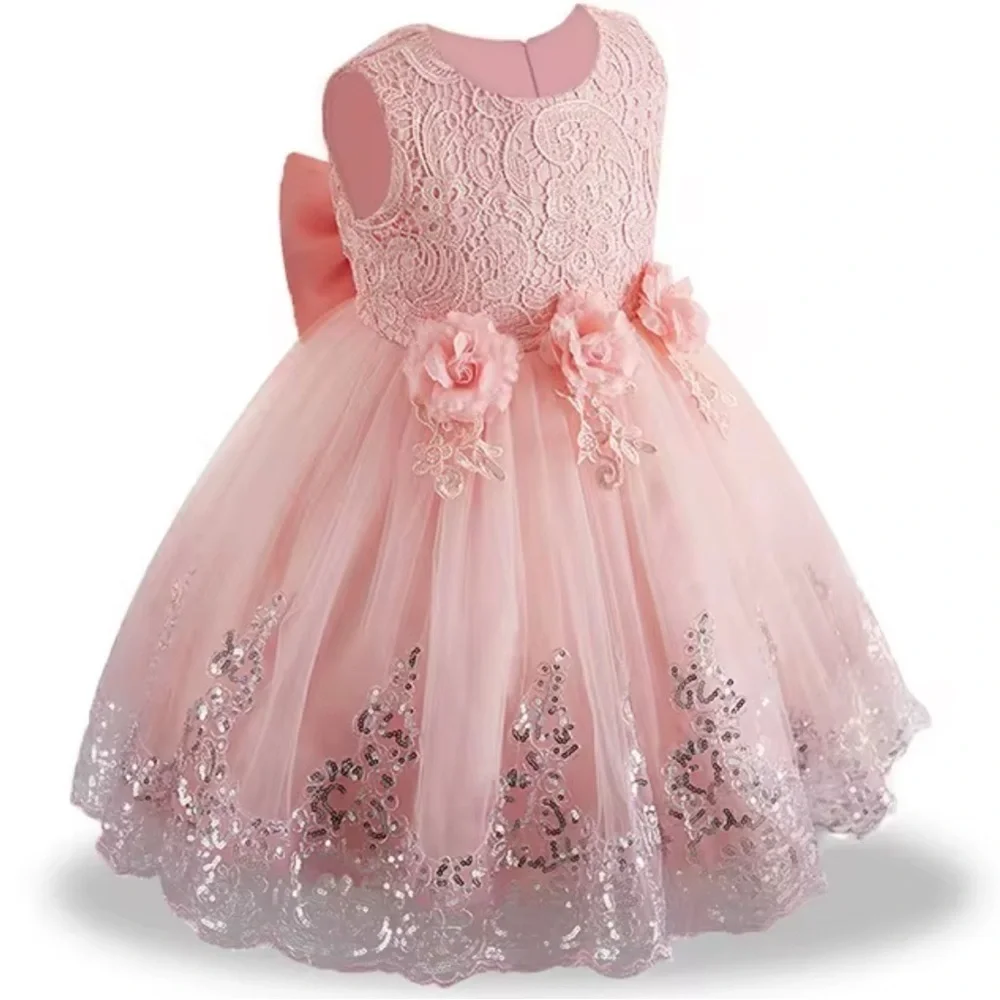 Elegant Pink Lace Flower Girl Dress